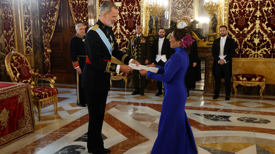 Rey Felipe VI recibe las credenciales de la nueva embajadora de Venezuela en España, Coromoto Godoy