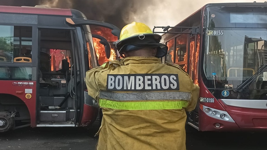 Incendio de gran magnitud consumió tres autobuses de TransAragua (Cortesía)