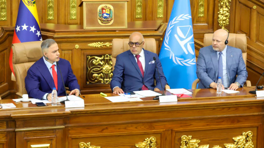 Fiscal Tarek William Saab, presidente del Poder Legislativo, Jorge Rodríguez y Fiscal de la CPI, Kar