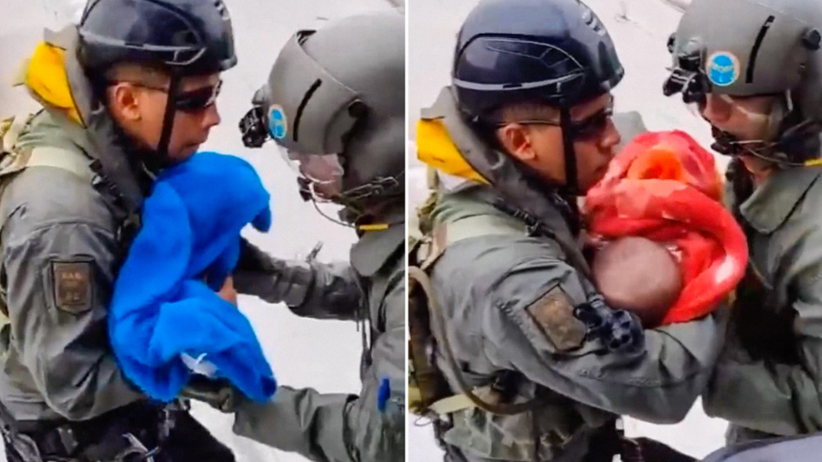 (+Video) Militares rescatan a varios bebés de casas inundadas en el sur de 