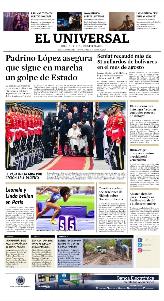 Portada EL Universal y Notitarde 04 de septiembre 2024