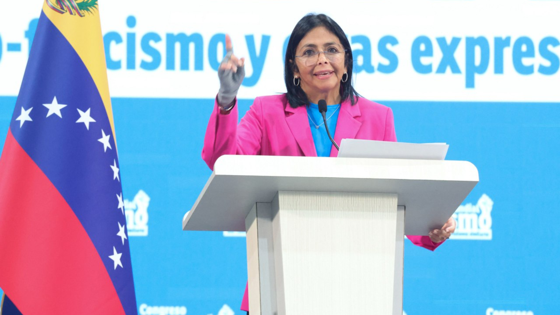 Vicepresidenta Delcy Rodríguez en el Congreso Contra el Fascismo