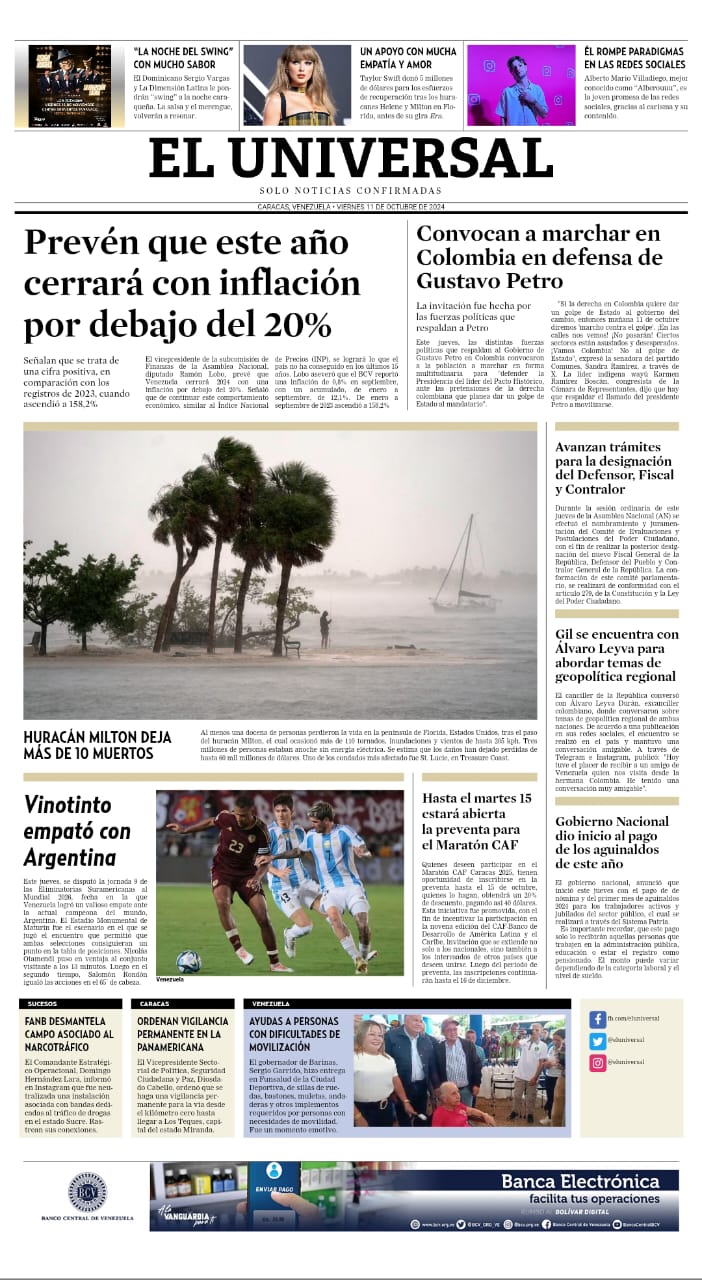 Portadas: El Universal - Notitarde