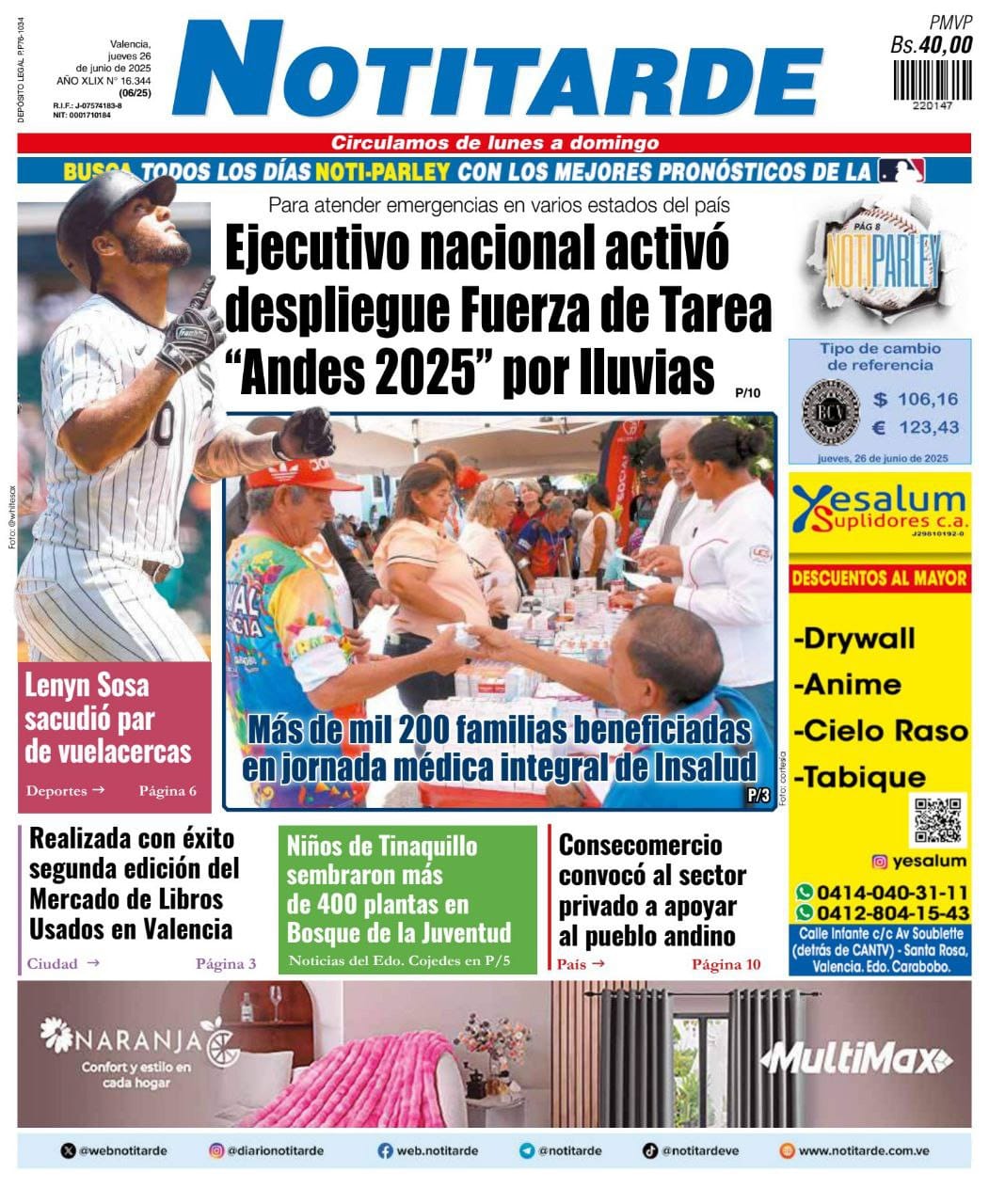 Portadas El Universal y Notitarde 26 de junio 2025