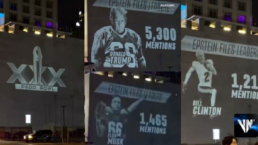 Proyectan en las calles de Nueva York “Pedo Bowl” con imágenes de Trump y  Epstein a tan solo a horas del Super Bowl