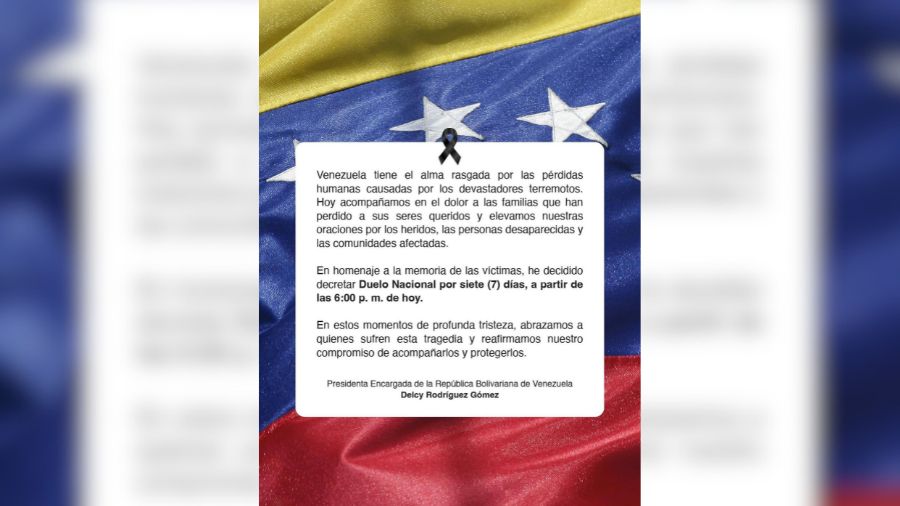 Ejecutivo decreta siete días de duelo nacional por las víctimas de los terremotos